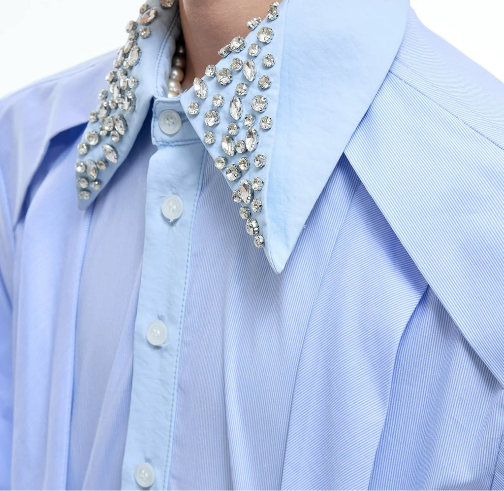Rhinestone-Collar Contrast-Panel Shirt - COPPING THREADS - Argue Culture