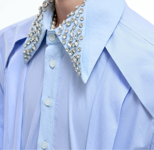 Rhinestone-Collar Contrast-Panel Shirt - COPPING THREADS - Argue Culture