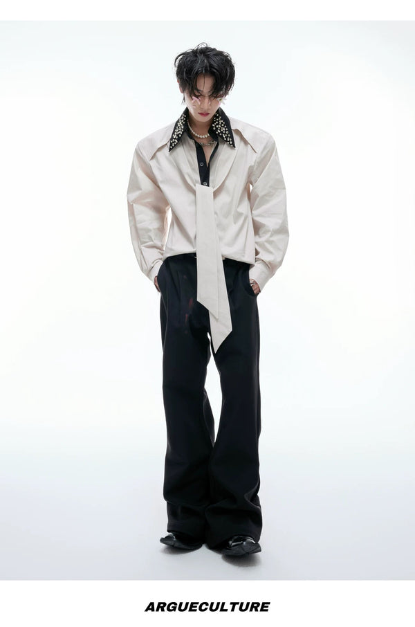 Rhinestone-Collar Contrast-Panel Shirt - COPPING THREADS - Argue Culture