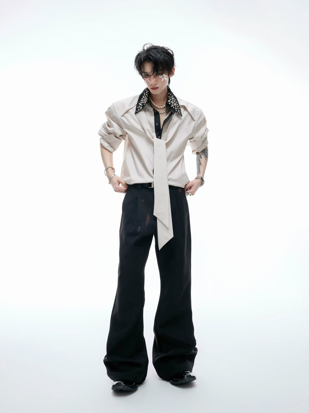 Rhinestone-Collar Contrast-Panel Shirt - COPPING THREADS - Argue Culture