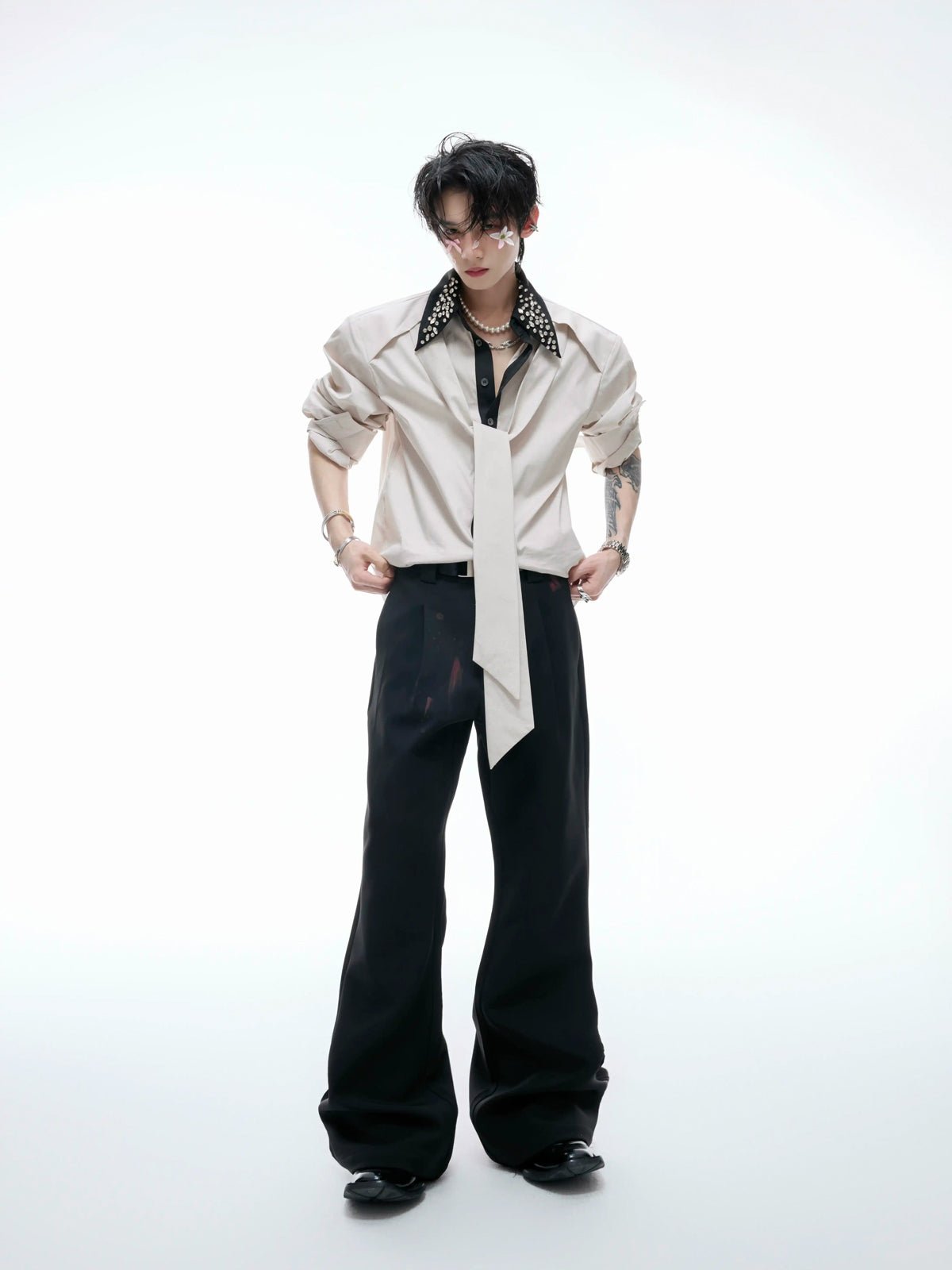 Rhinestone-Collar Contrast-Panel Shirt - COPPING THREADS - Argue Culture