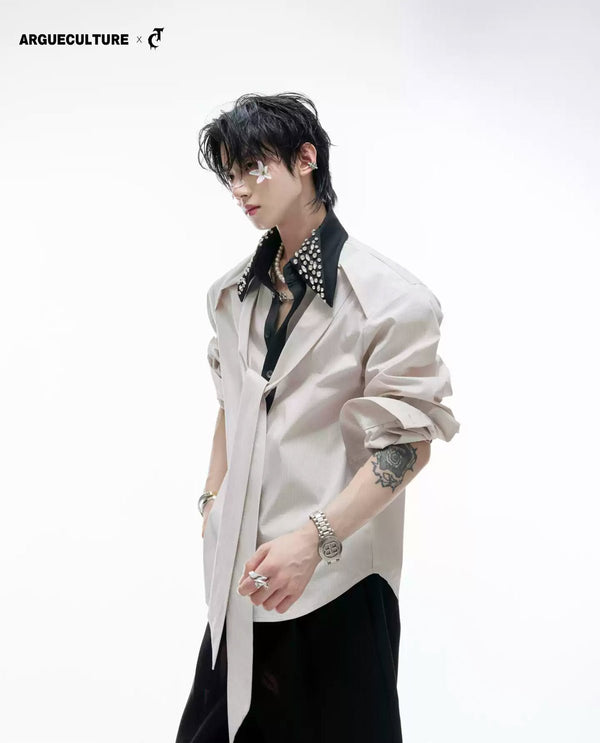 Rhinestone-Collar Contrast-Panel Shirt - COPPING THREADS - Argue Culture