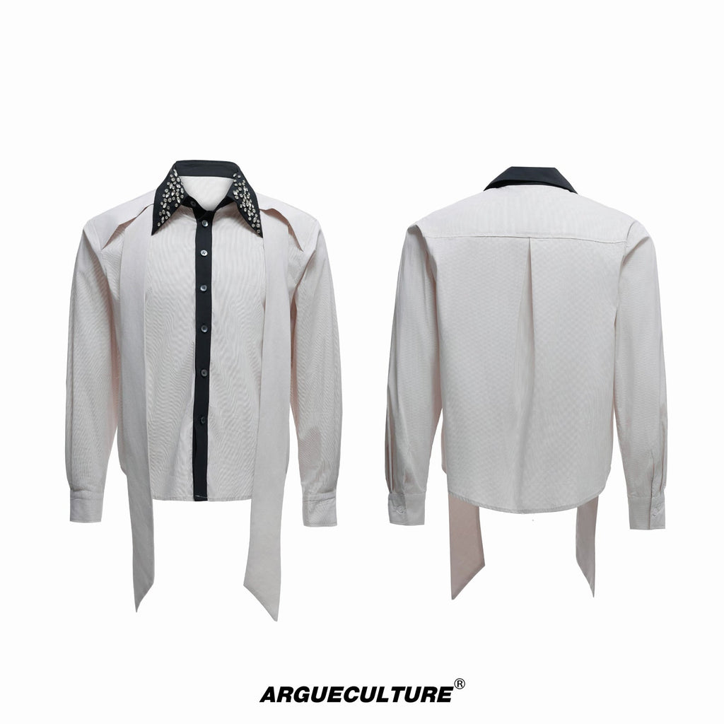 Rhinestone-Collar Contrast-Panel Shirt - COPPING THREADS - Argue Culture