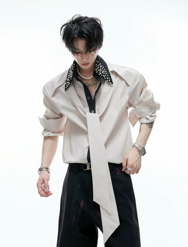 Rhinestone-Collar Contrast-Panel Shirt - COPPING THREADS - Argue Culture