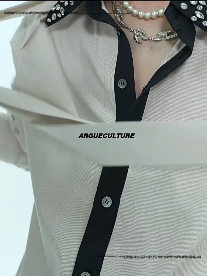 Rhinestone-Collar Contrast-Panel Shirt - COPPING THREADS - Argue Culture