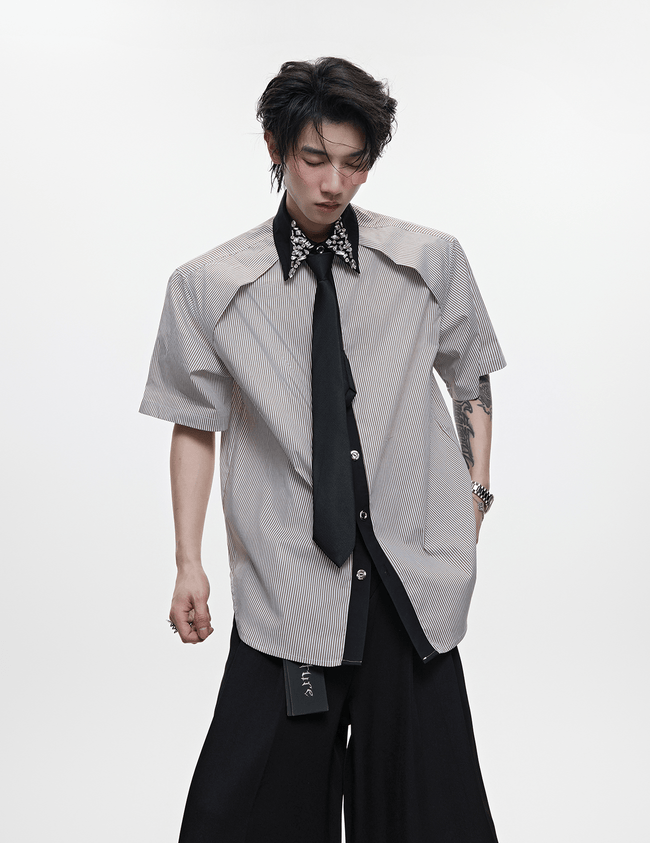Rhinestone Collar Stripe Shirt - COPPING THREADS - ArguE CulturE Hover Image
