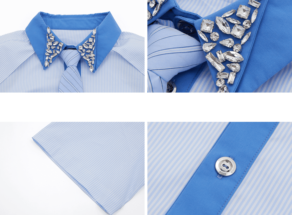 Rhinestone Collar Stripe Shirt - COPPING THREADS - ArguE CulturE
