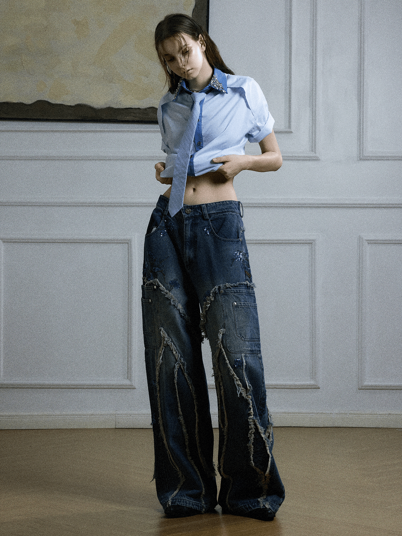 Rhinestone Collar Stripe Shirt - COPPING THREADS - ArguE CulturE