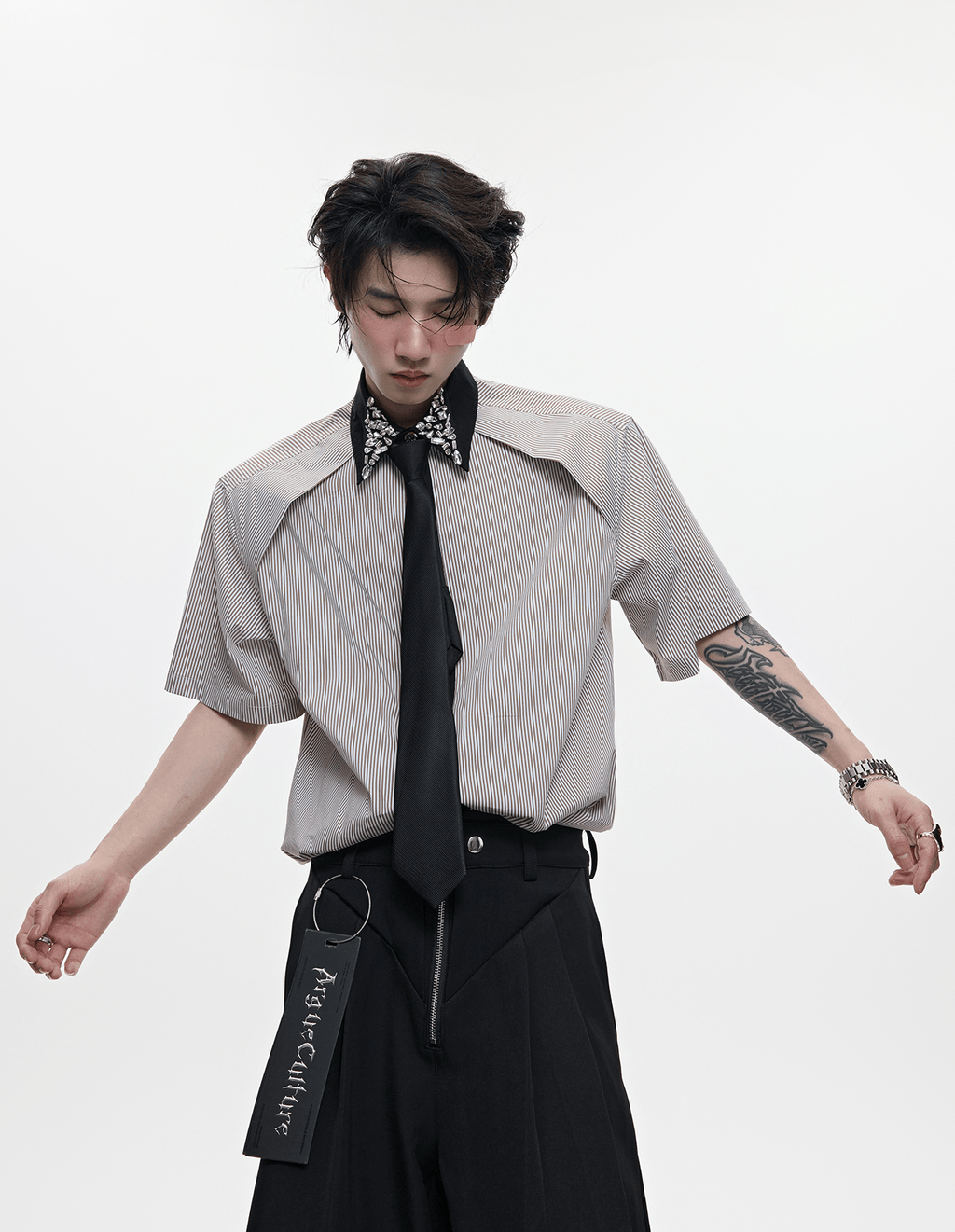 Rhinestone Collar Stripe Shirt - COPPING THREADS - ArguE CulturE
