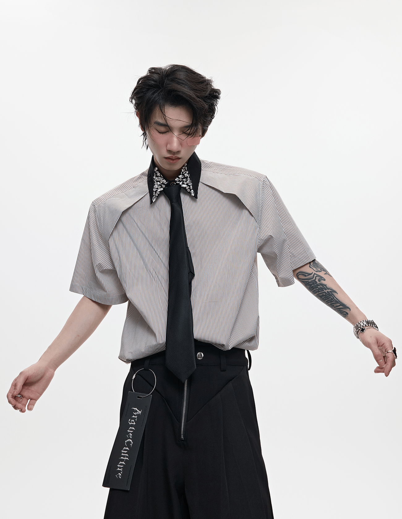 Rhinestone Collar Stripe Shirt - COPPING THREADS - ArguE CulturE