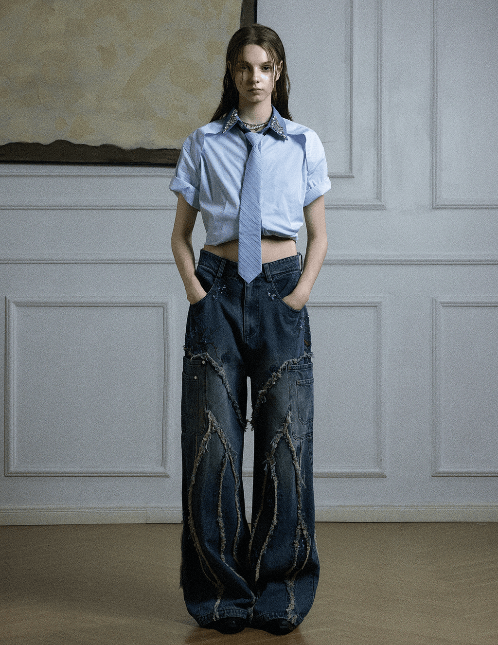 Rhinestone Collar Stripe Shirt - COPPING THREADS - ArguE CulturE