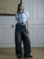 Rhinestone Collar Stripe Shirt - COPPING THREADS - ArguE CulturE