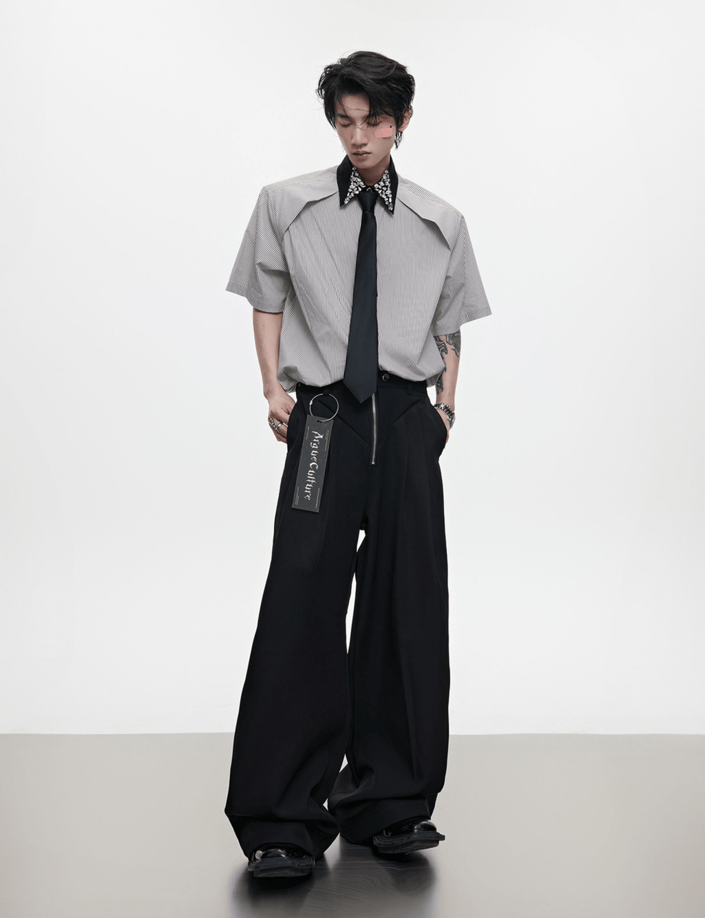 Rhinestone Collar Stripe Shirt - COPPING THREADS - ArguE CulturE