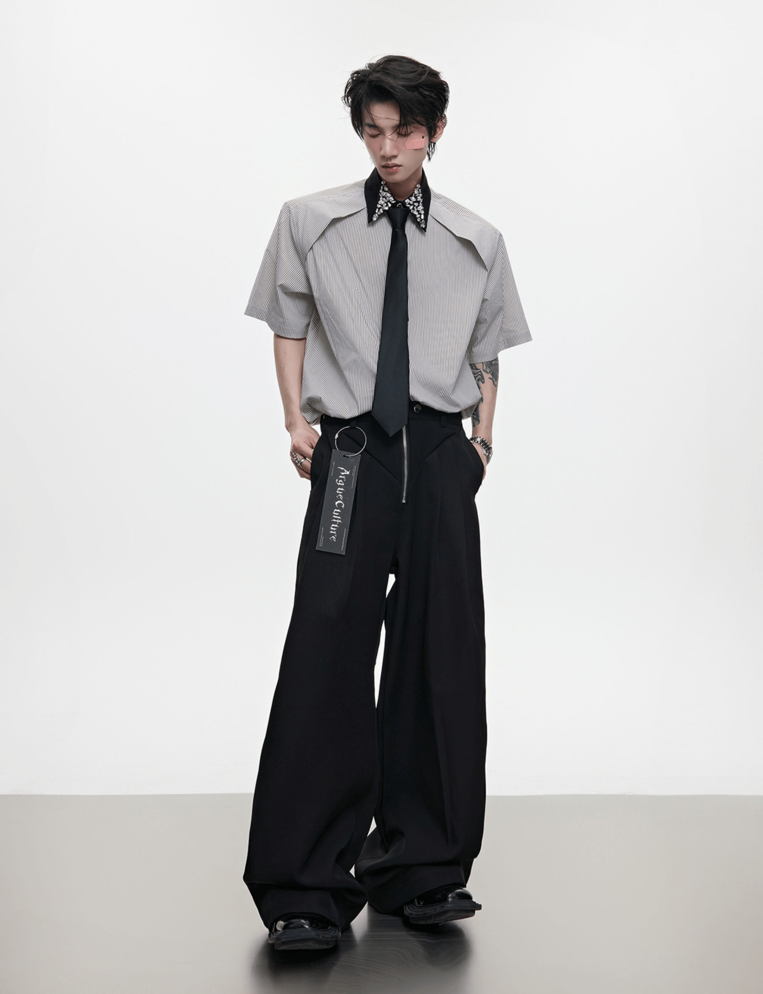 Rhinestone Collar Stripe Shirt - COPPING THREADS - ArguE CulturE