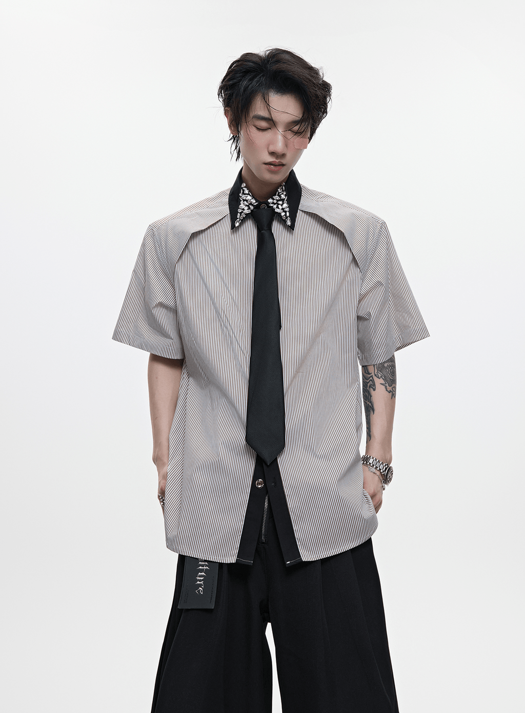 Rhinestone Collar Stripe Shirt - COPPING THREADS - ArguE CulturE