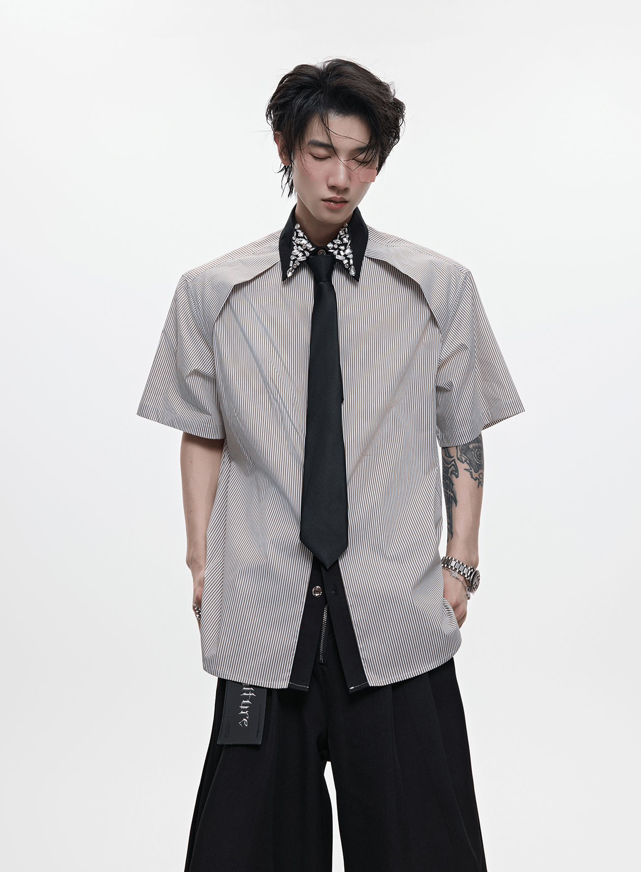 Rhinestone Collar Stripe Shirt - COPPING THREADS - ArguE CulturE