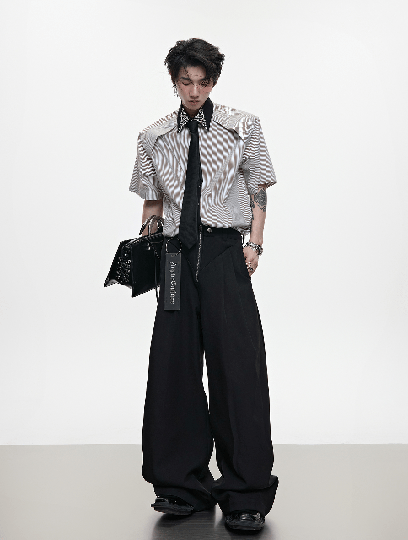 Rhinestone Collar Stripe Shirt - COPPING THREADS - ArguE CulturE