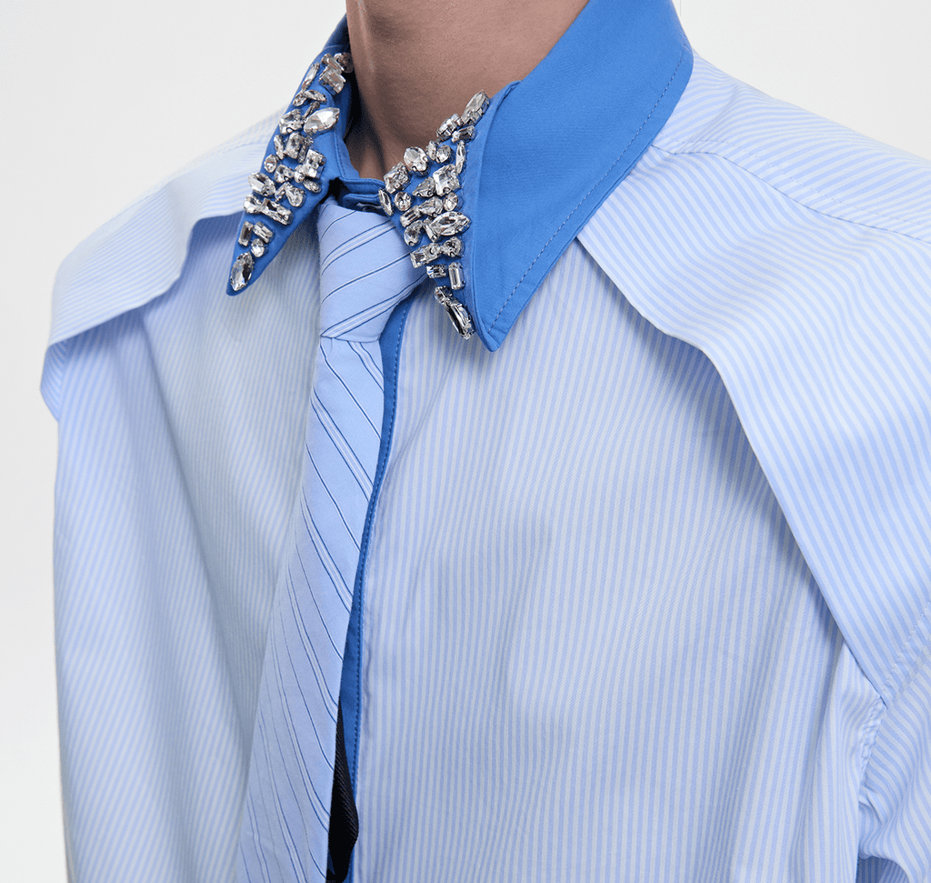 Rhinestone Collar Stripe Shirt - COPPING THREADS - ArguE CulturE