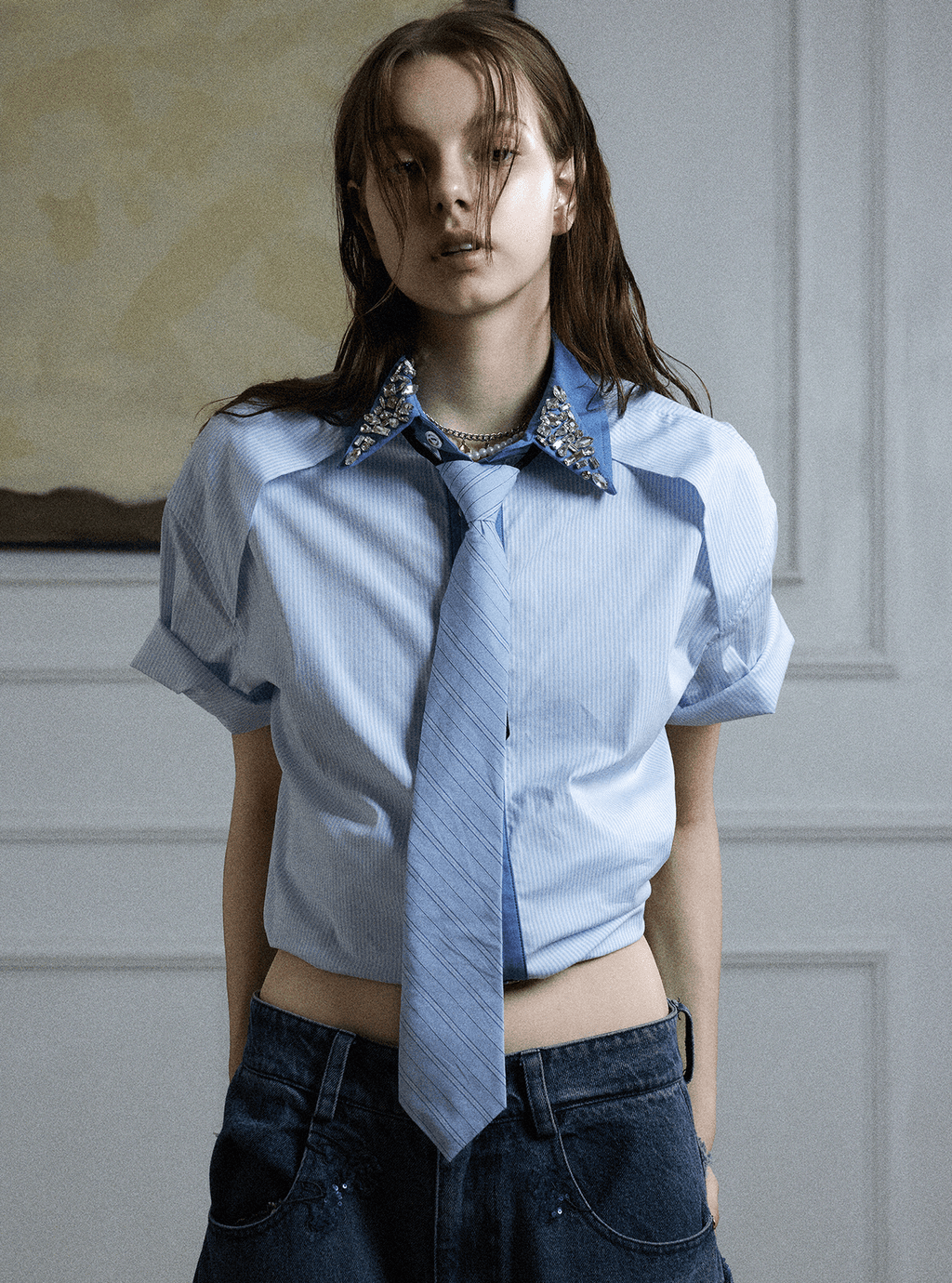 Rhinestone Collar Stripe Shirt - COPPING THREADS - ArguE CulturE