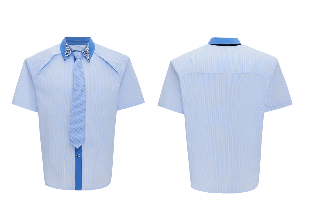 Rhinestone Collar Stripe Shirt - COPPING THREADS - ArguE CulturE