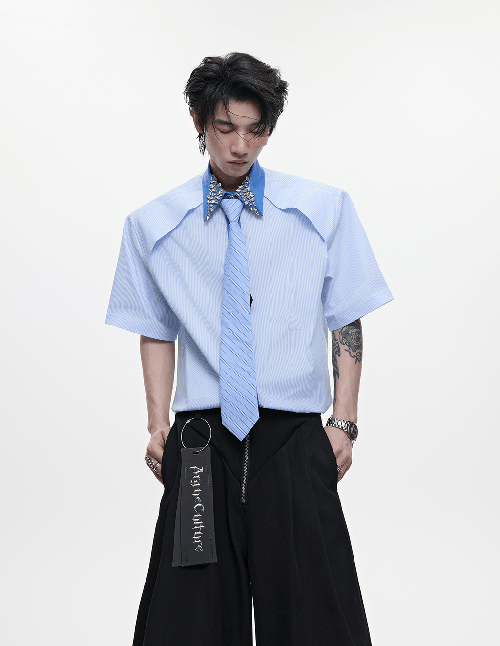 Rhinestone Collar Stripe Shirt - COPPING THREADS - ArguE CulturE