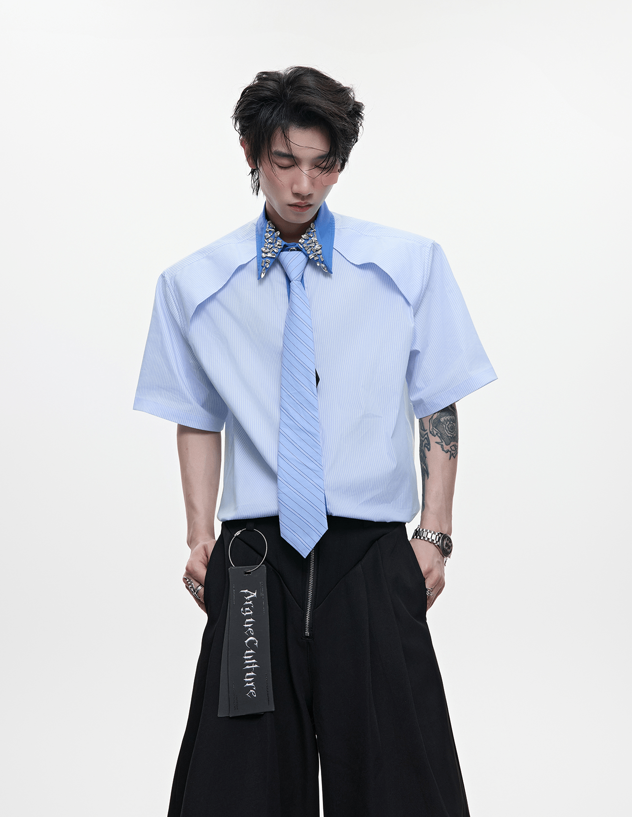 Rhinestone Collar Stripe Shirt - COPPING THREADS - ArguE CulturE