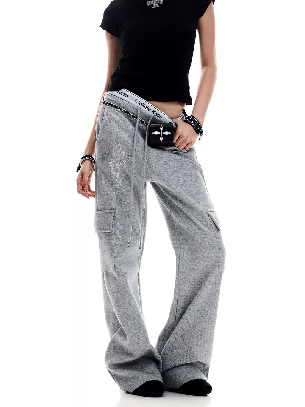 Rhinestone Cross Cargo Sweatpants - COPPING THREADS - CT Select