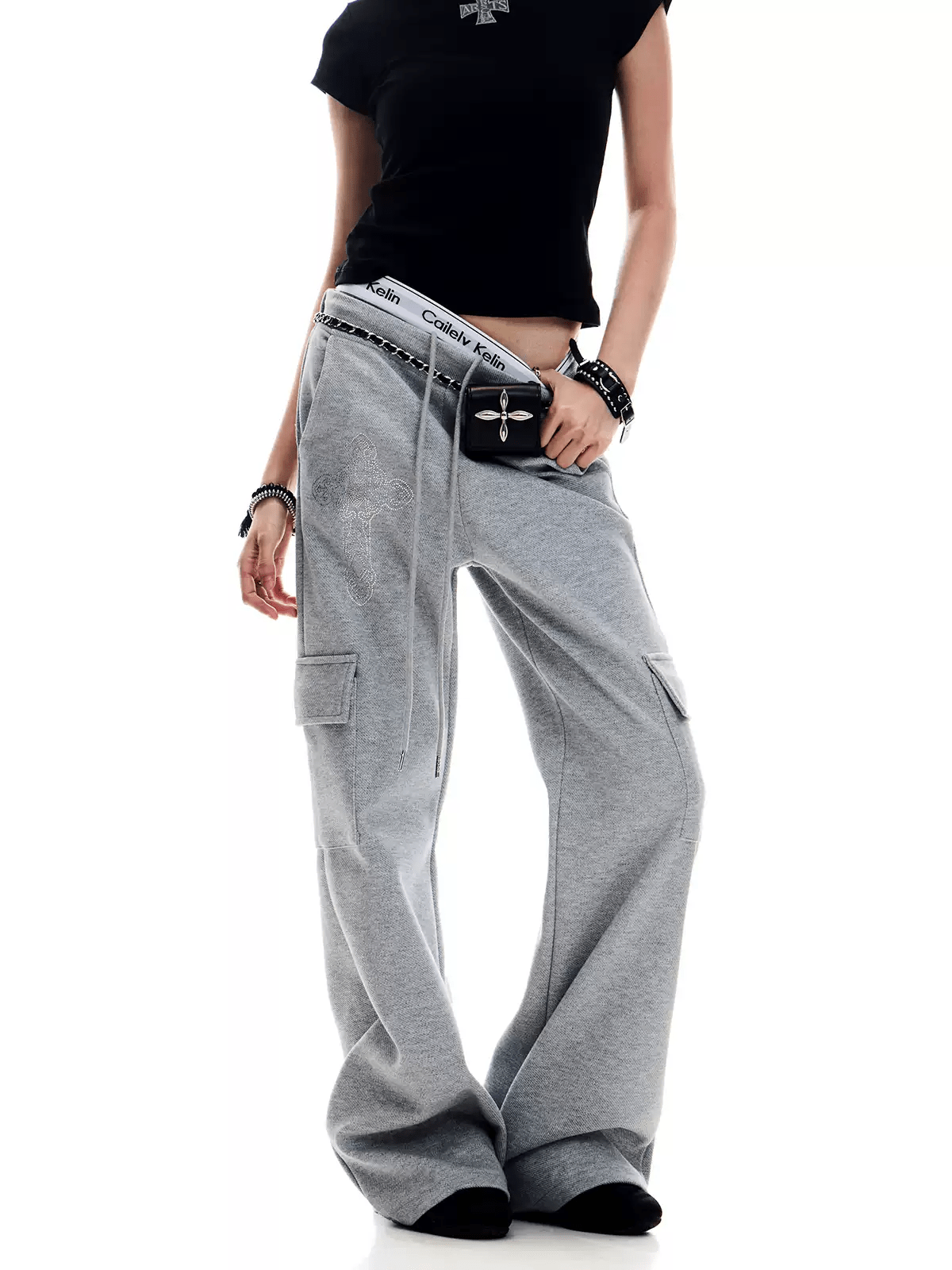 Rhinestone Cross Cargo Sweatpants - COPPING THREADS - CT Select