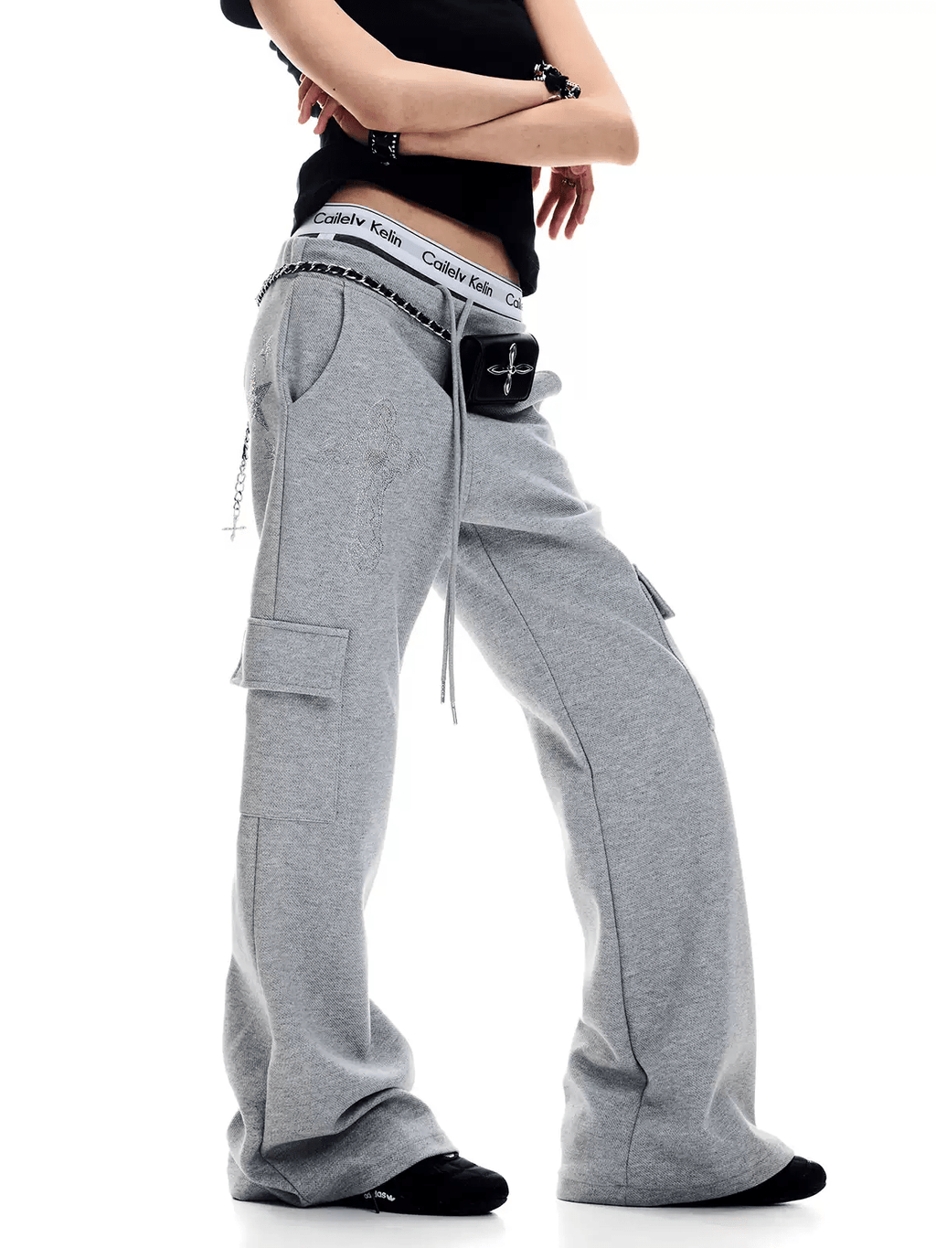 Rhinestone Cross Cargo Sweatpants - COPPING THREADS - CT Select