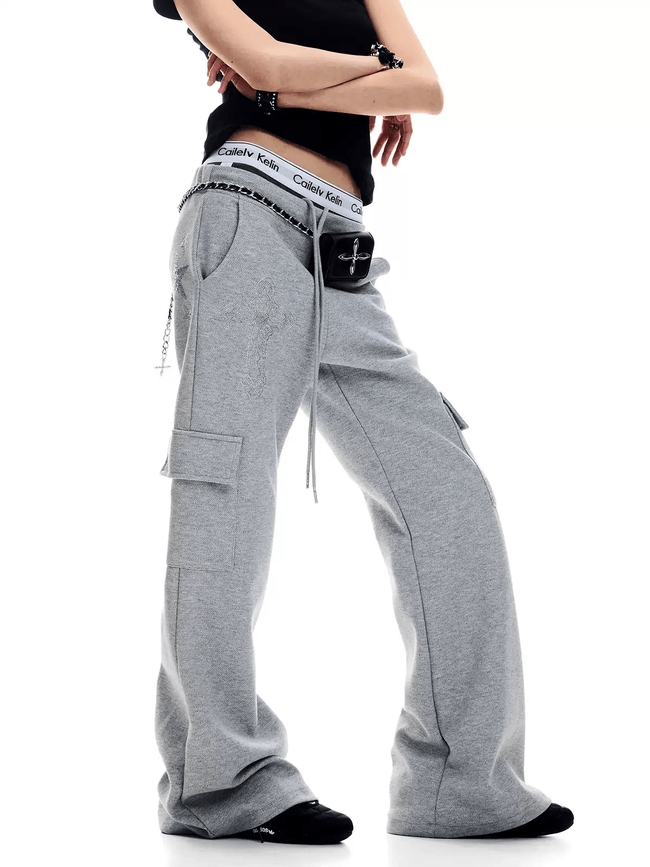Rhinestone Cross Cargo Sweatpants Main Image