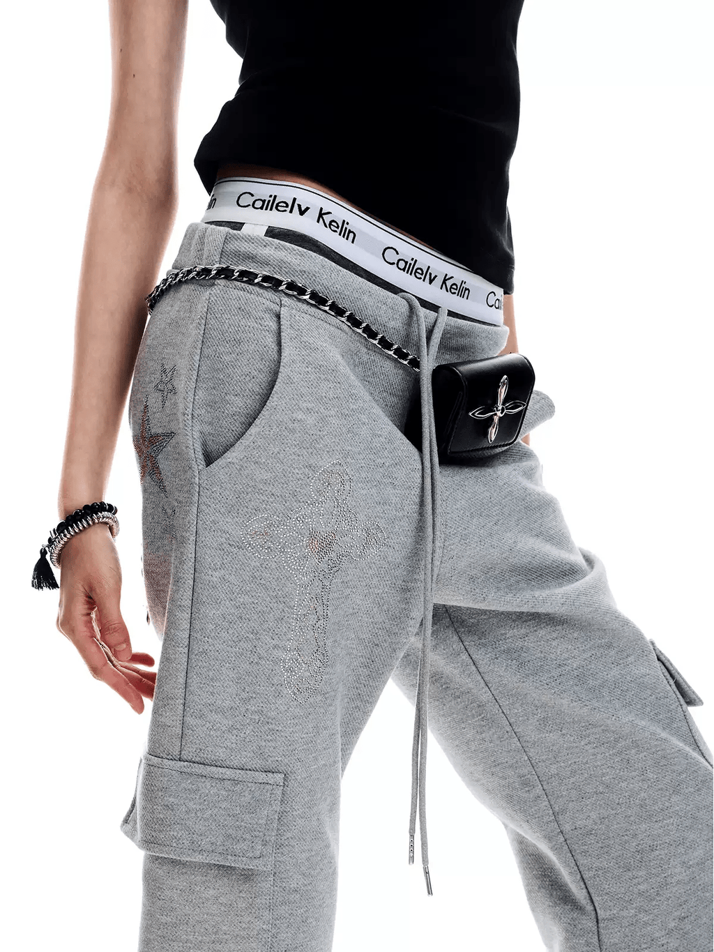 Rhinestone Cross Cargo Sweatpants - COPPING THREADS - CT Select