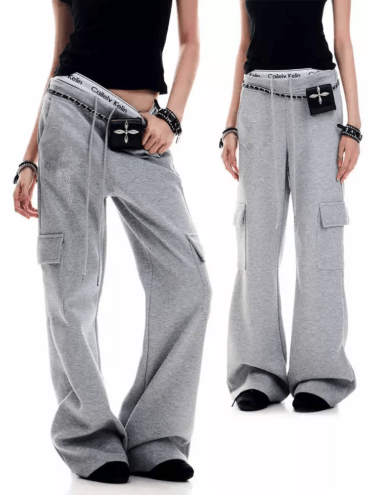 Rhinestone Cross Cargo Sweatpants - COPPING THREADS - CT Select