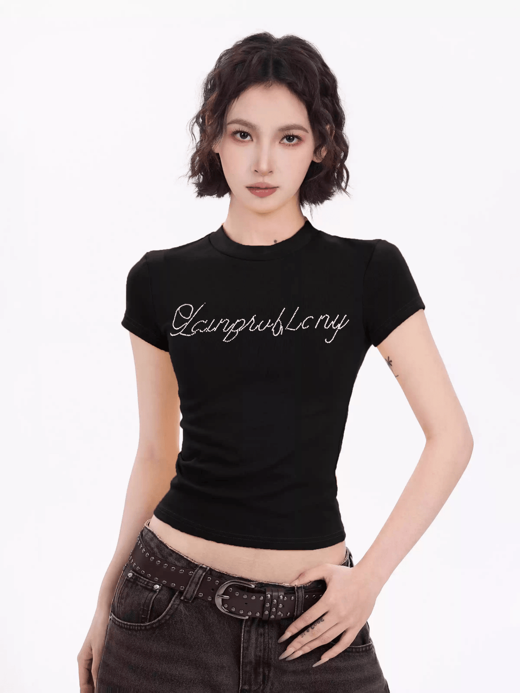 Rhinestone Graphic Crop Tee - COPPING THREADS - CT Select