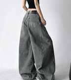 Rhinestone Letter Embroidered Baggy Jeans - COPPING THREADS - CT Select