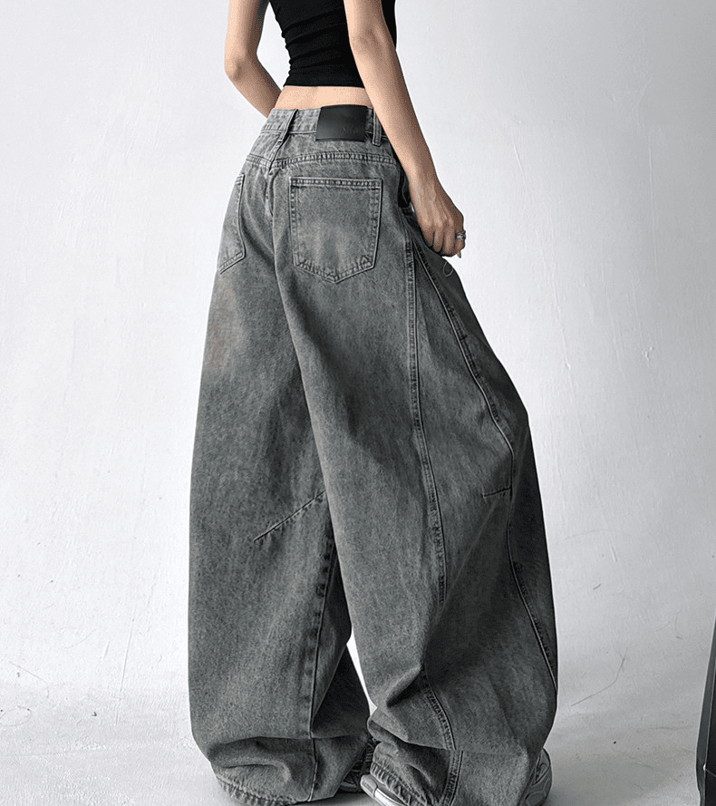 Rhinestone Letter Embroidered Baggy Jeans - COPPING THREADS - CT Select