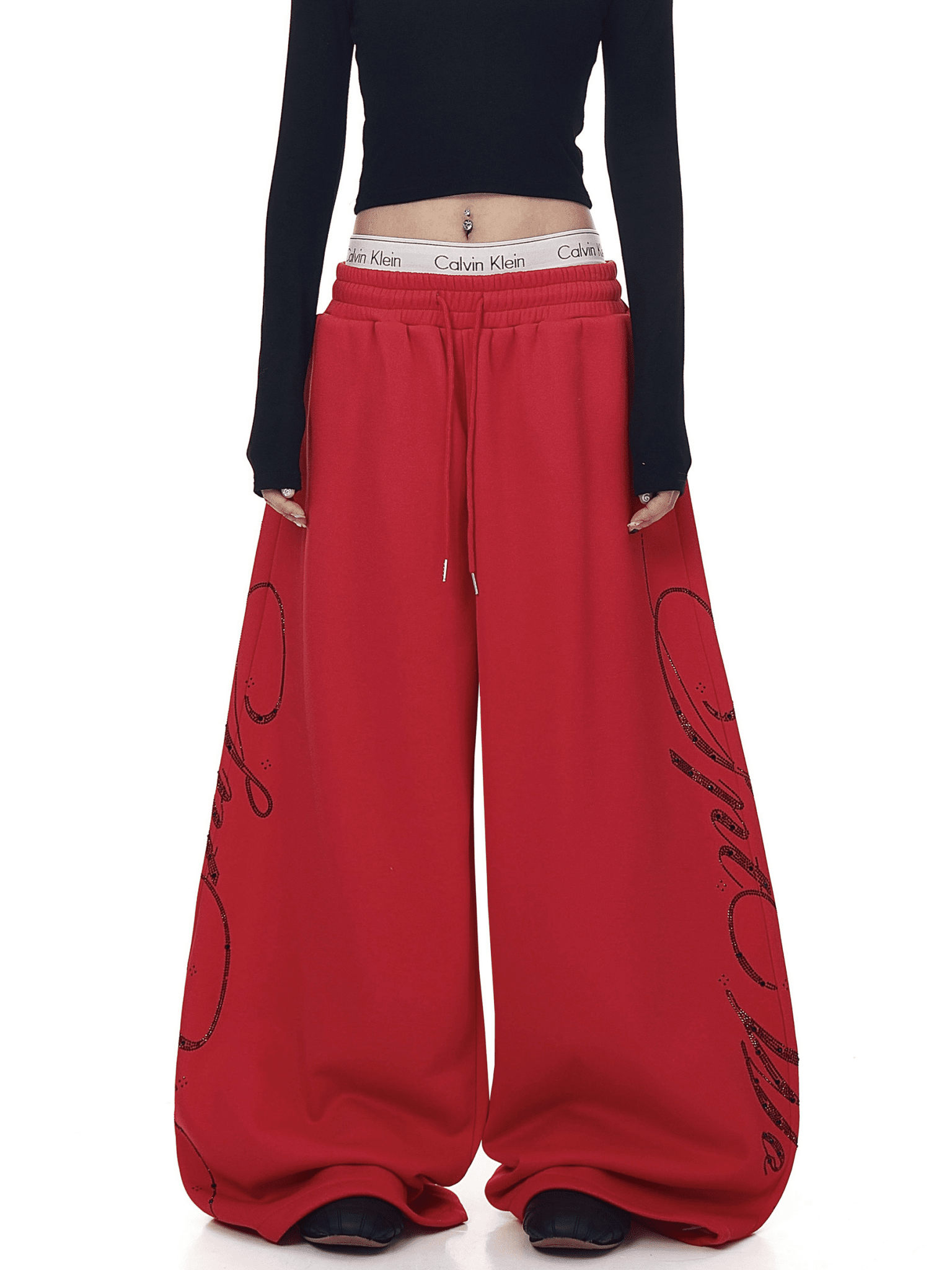 Rhinestone Script Fleece Wide Leg Sweatpants - COPPING THREADS - CT Select Main image