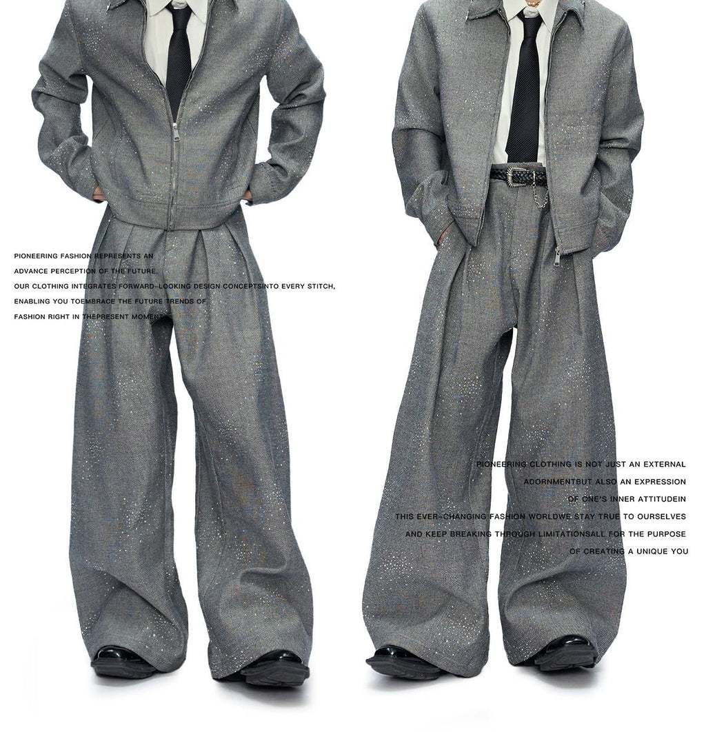 Rhinestone Shimmer Cropped Jacket and Wide-Leg Pants Set - COPPING THREADS - Argue Culture