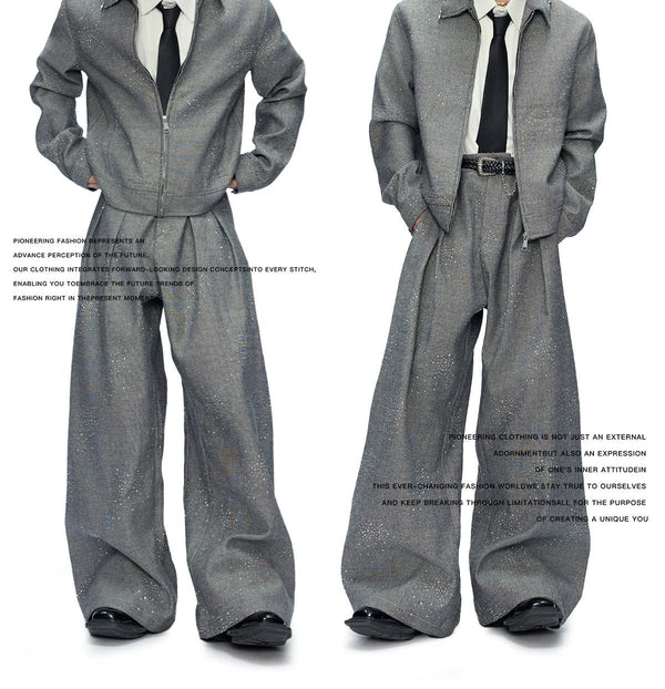 Rhinestone Shimmer Cropped Jacket and Wide-Leg Pants Set - COPPING THREADS - Argue Culture