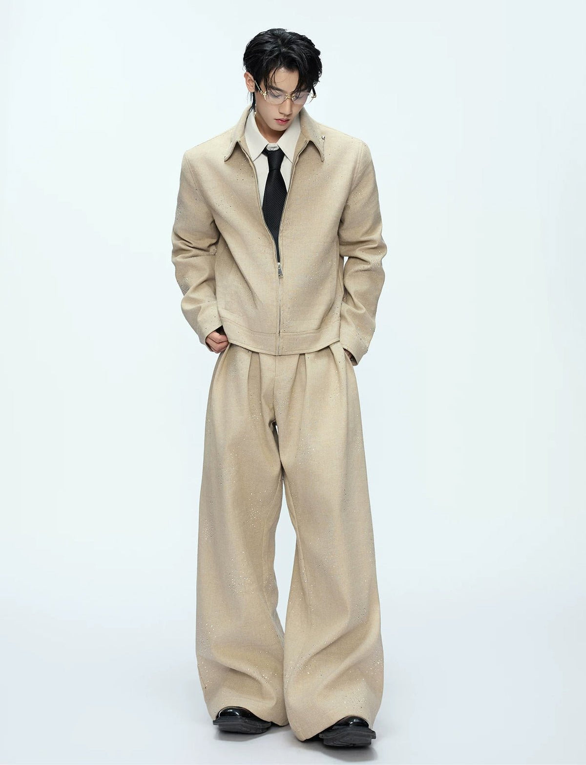 Rhinestone Shimmer Cropped Jacket and Wide-Leg Pants Set - COPPING THREADS - Argue Culture