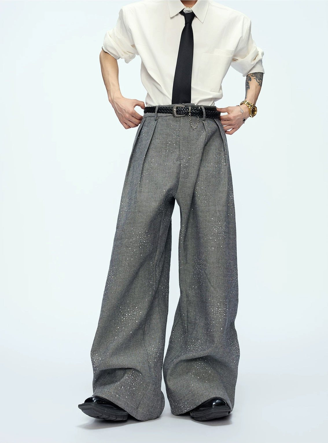 Rhinestone Shimmer Cropped Jacket and Wide-Leg Pants Set - COPPING THREADS - Argue Culture