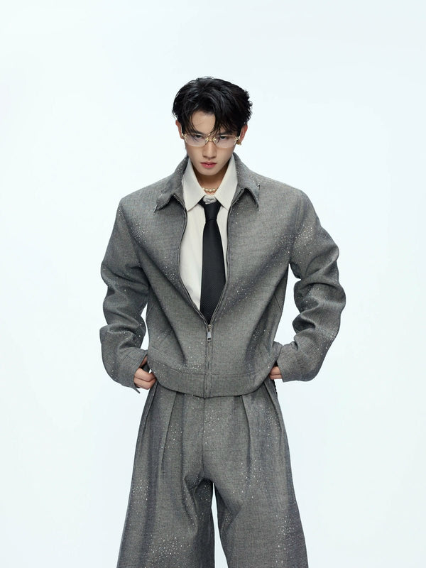 Rhinestone Shimmer Cropped Jacket and Wide-Leg Pants Set - COPPING THREADS - Argue Culture