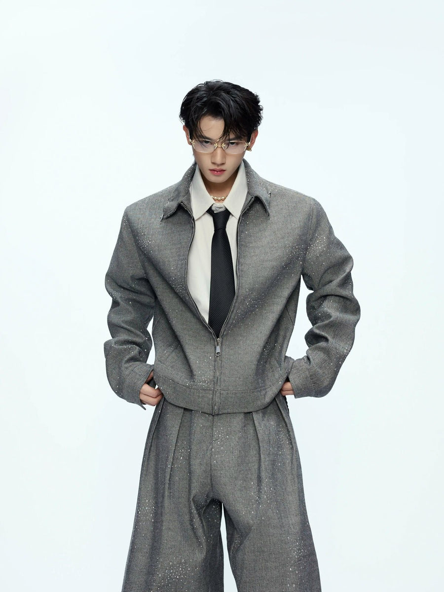 Rhinestone Shimmer Cropped Jacket and Wide-Leg Pants Set - COPPING THREADS - Argue Culture