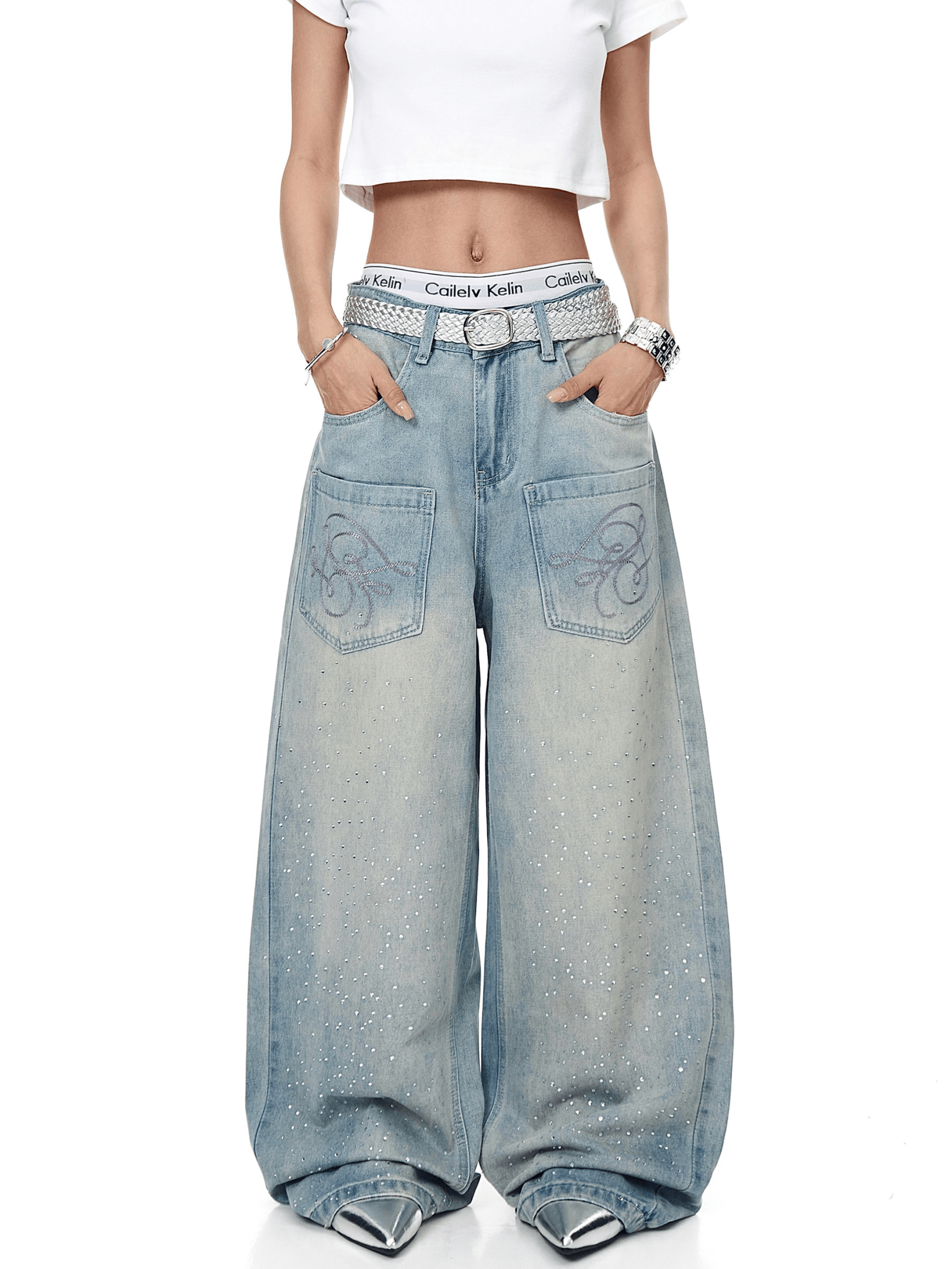 Rhinestone Star Wide - Leg Denim Jeans - COPPING THREADS - CT Select