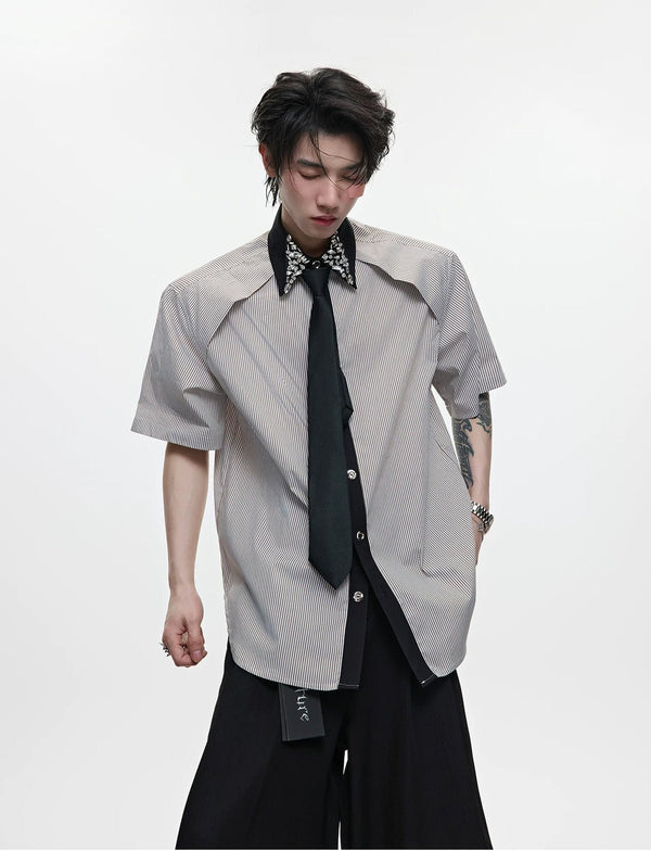 Rhinestone Stripe Tie-Collar Shirt - COPPING THREADS - Argue Culture