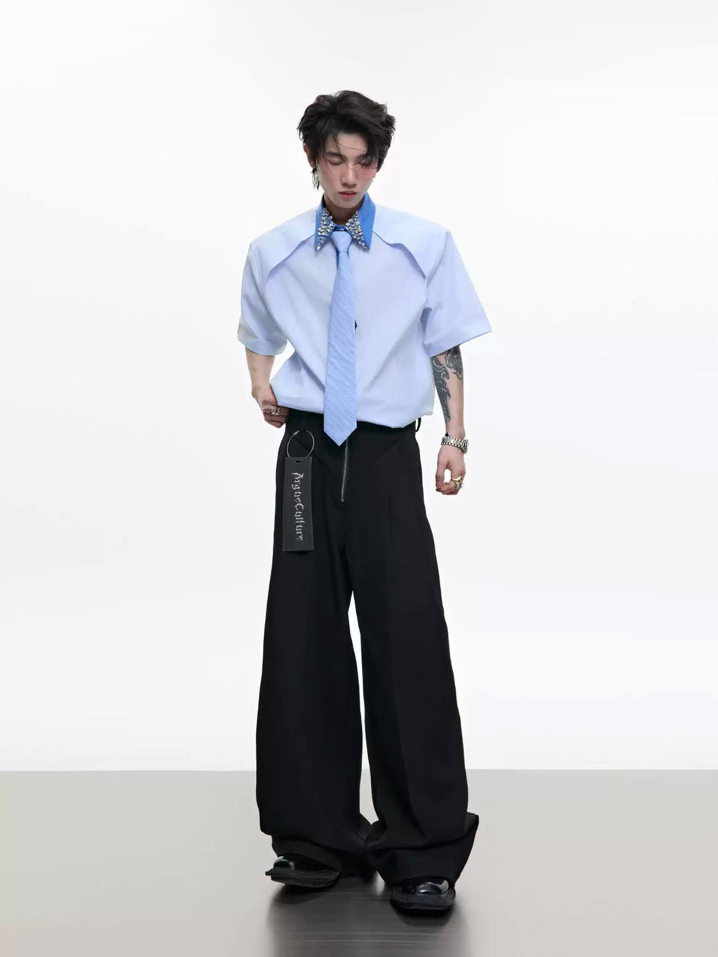 Rhinestone Stripe Tie-Collar Shirt - COPPING THREADS - Argue Culture