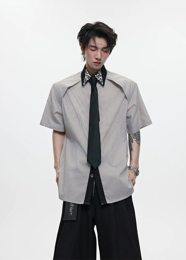 Rhinestone Stripe Tie-Collar Shirt - COPPING THREADS - Argue Culture
