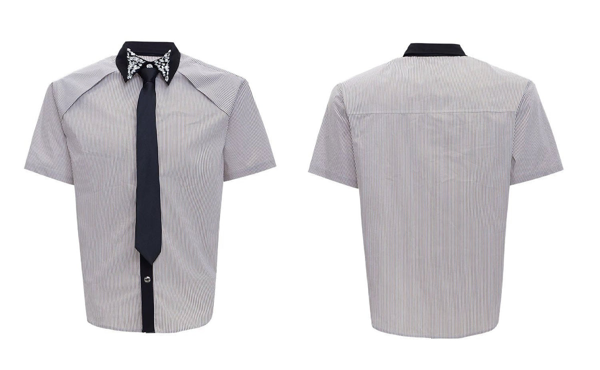 Rhinestone Stripe Tie-Collar Shirt - COPPING THREADS - Argue Culture