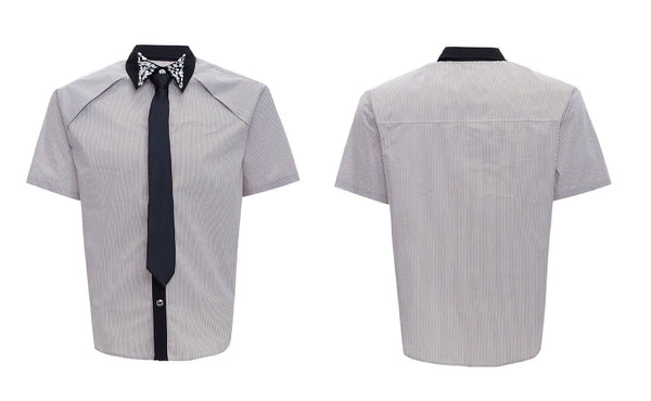 Rhinestone Stripe Tie-Collar Shirt - COPPING THREADS - Argue Culture