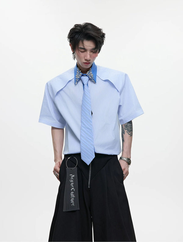 Rhinestone Stripe Tie-Collar Shirt - COPPING THREADS - Argue Culture