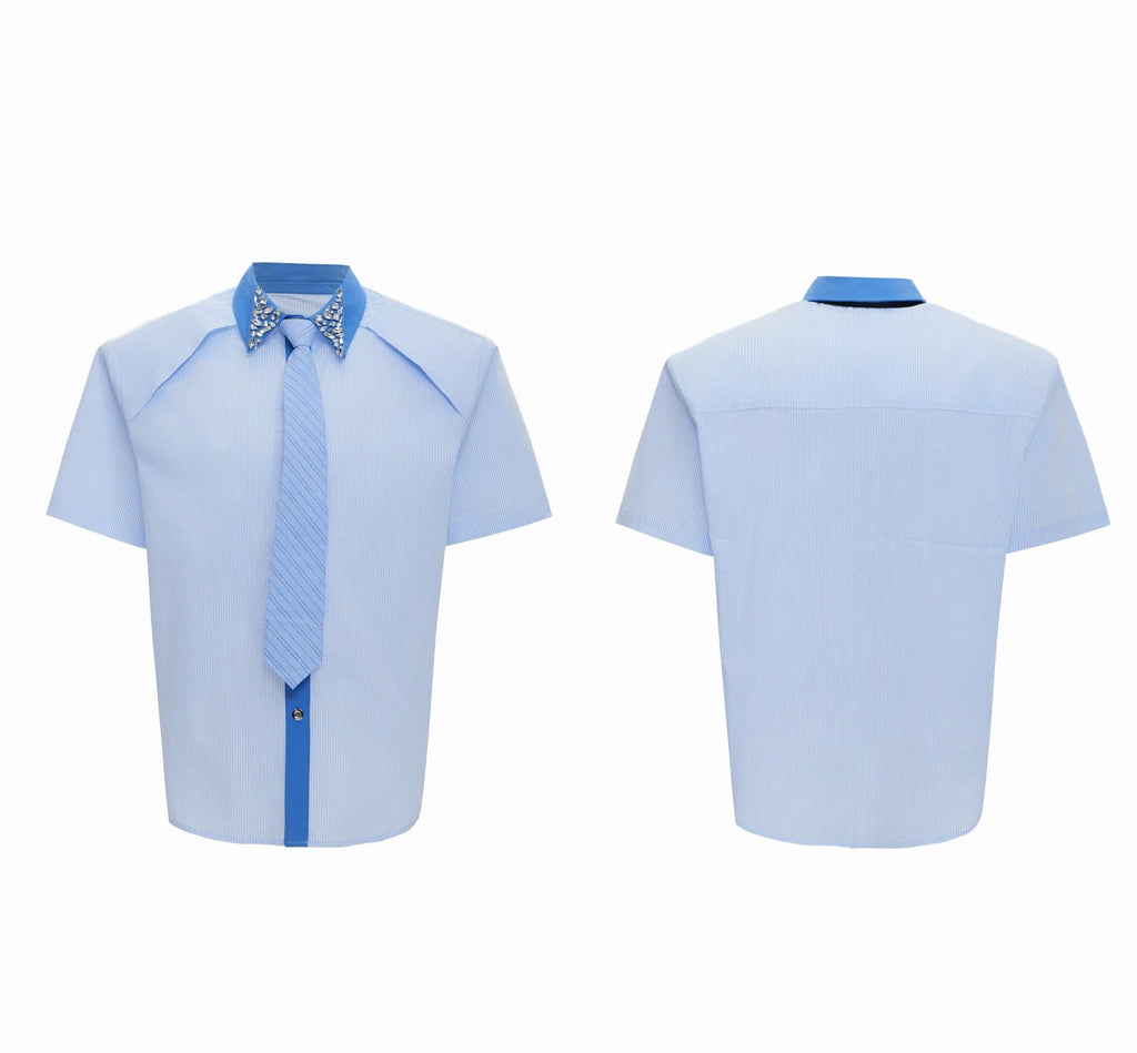 Rhinestone Stripe Tie-Collar Shirt - COPPING THREADS - Argue Culture
